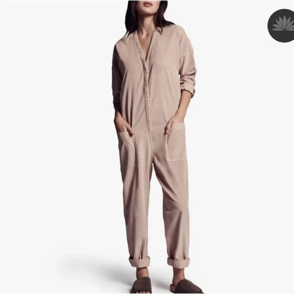 James Perse Ultra Fine Corduroy Jumper Jumpsuit Beige Neutral Nude